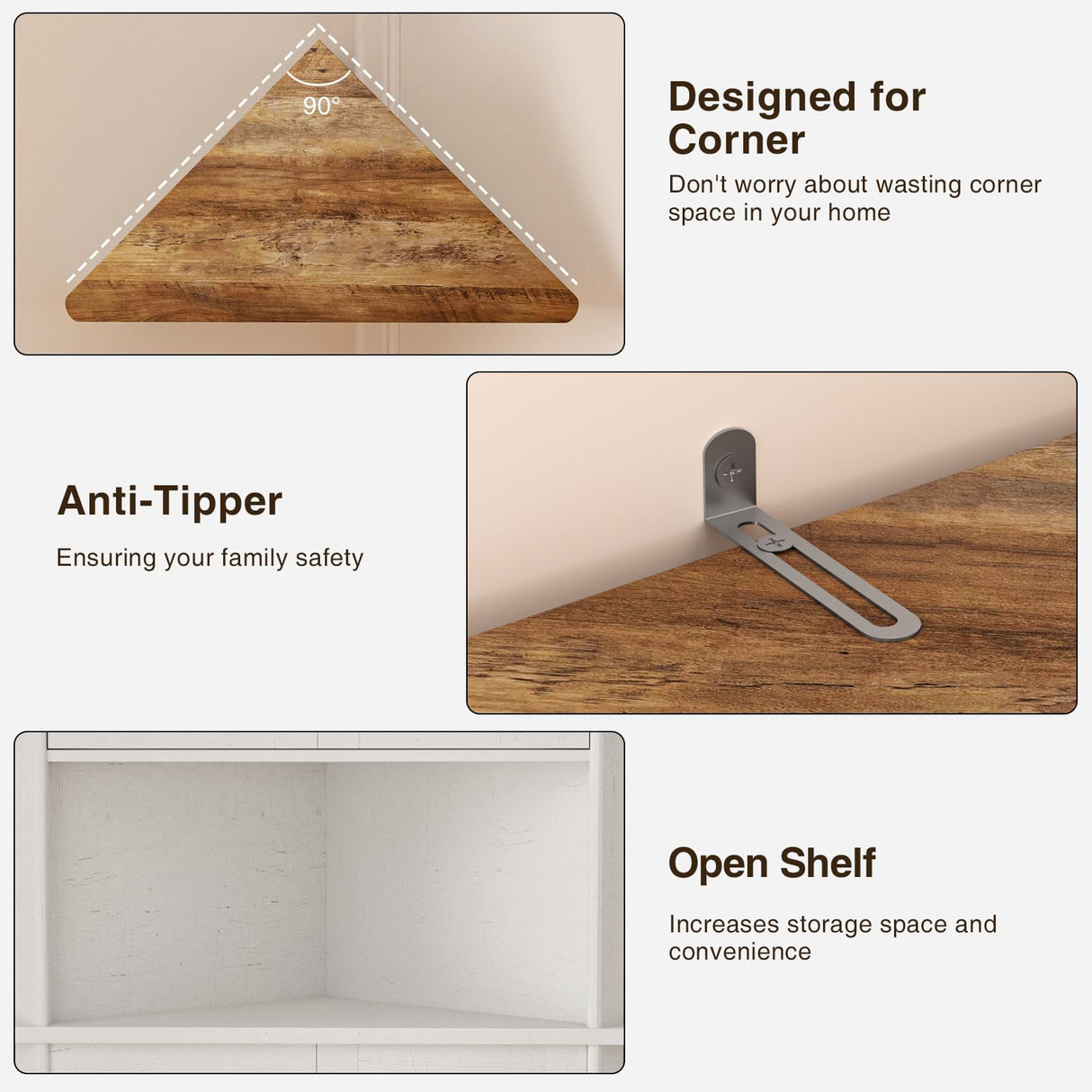 67''H Tall Corner Cabinet with 4 Tempered Glass Doors and Barn Doors, Farmhouse Storage Cabinet with 5 Adjustable Shelves, Home Pantry Hutch for Kitchen, Dining Living Room, Bathroom, Antique White FiveWillowise