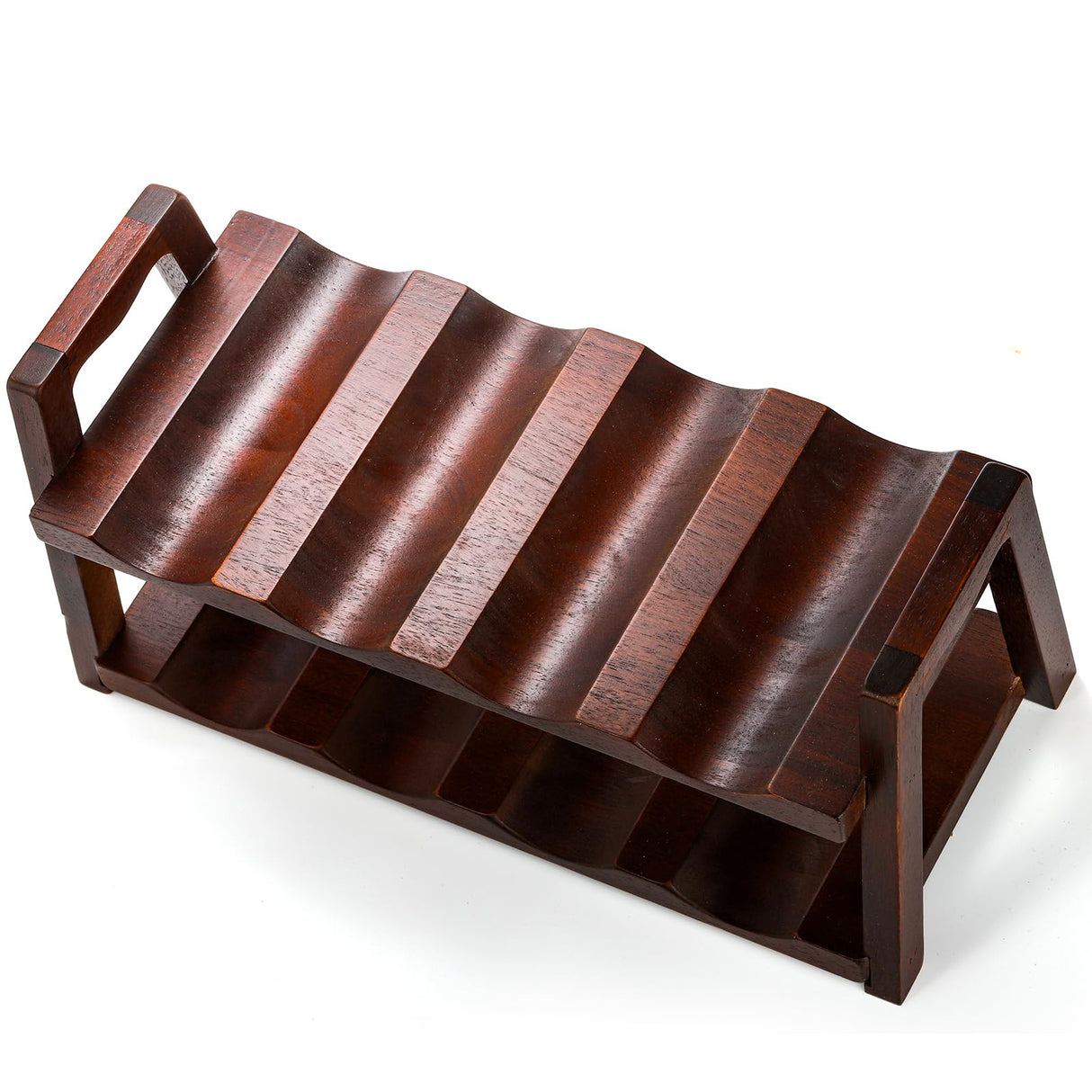 Peohud Acacia Wood Countertop Wine Rack, 8 Bottles Wooden Wine Holder Stand, 2 Tier Free Standing Wine Storage Display Shelf for Home Kitchen Bar Table Top Cabinet Pantry Wine Cellar Basement Peohud