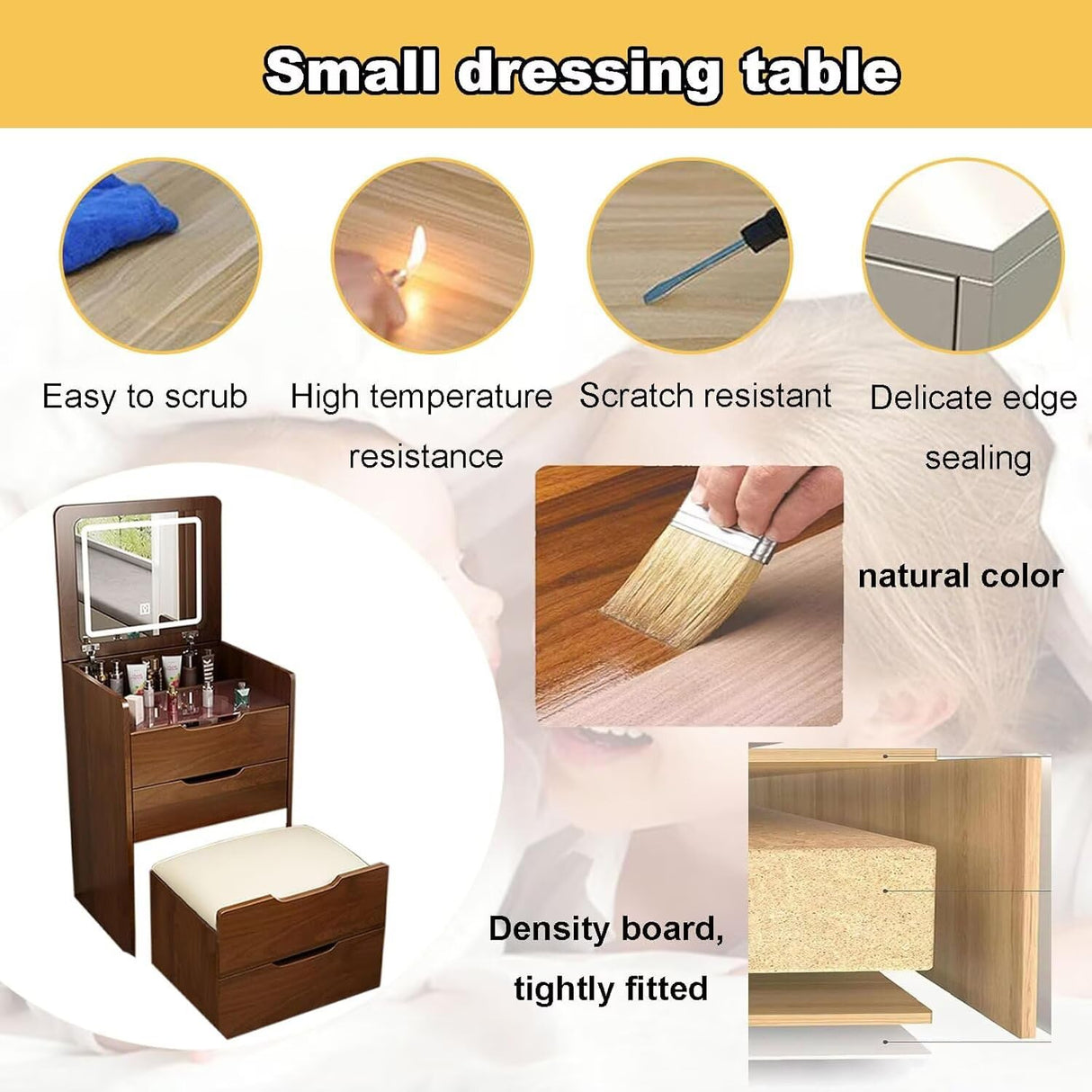 JIJIWANG 3 in 1 Vanity Desk with Plip Top Mirror,Small Make Up Vanity Set with Visible Glass Desktop,Compact Makeup Vanity with 3 Drawers,Dressing Table for Bedroom,Mother's Day(48cm,Walnut) JIJIWANG