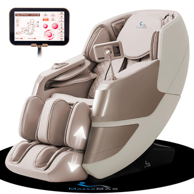 MassaMAX MT339 4D Massage Chair, Full Body Shiatsu Recliner with Electric Extendable Footrest, Zero Gravity, SL Track, Deep Yoga Stretch, 15 Modes, AI Voice Control, Foot Rollers, and Heating (Golden)