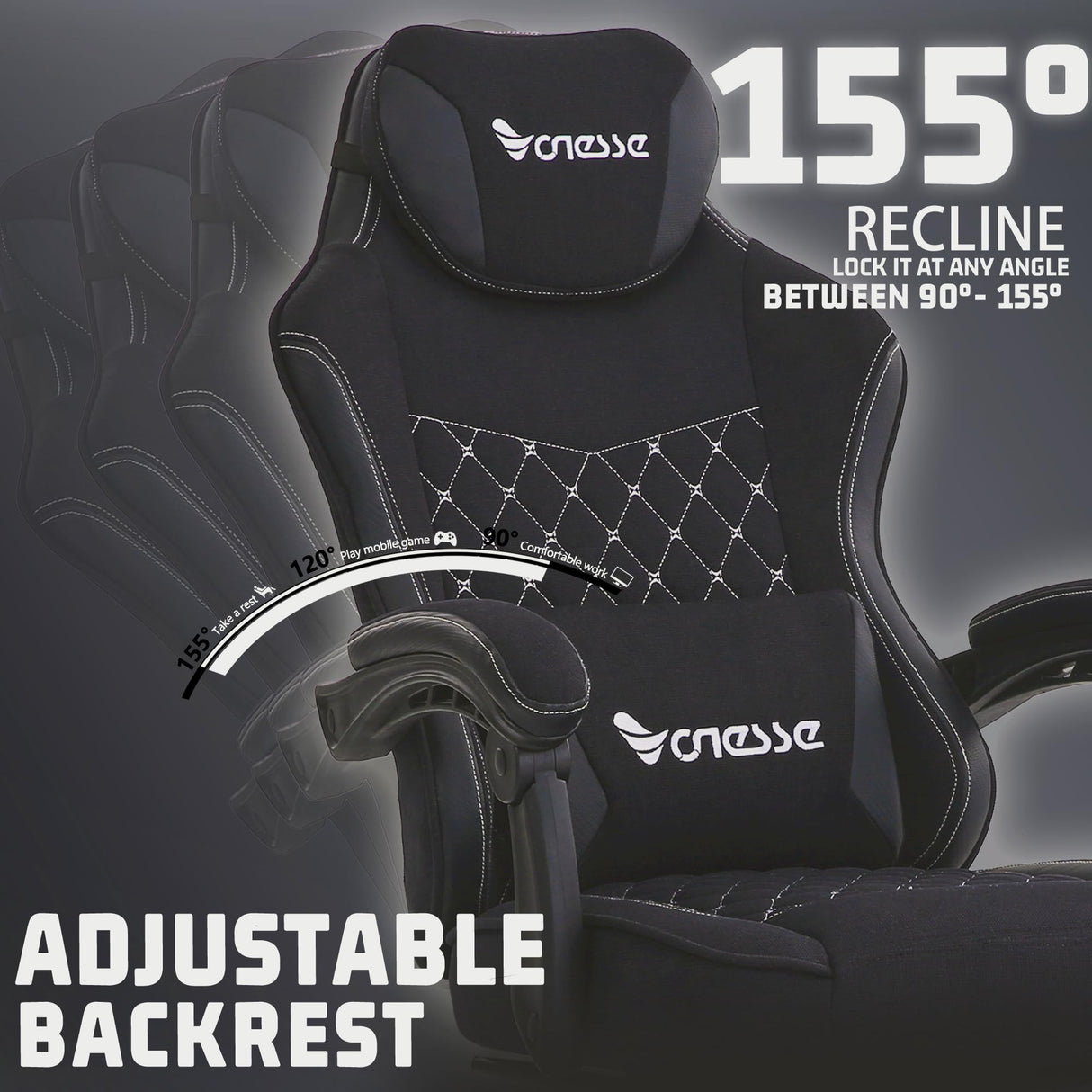 Vonesse Gaming Chair, Computer Chair Fabric with Pocket Spring Cushion, Office Chair with Footrest and Massage Lumbar Support, Reclining Gaming Chairs for Adults 250LBS (Black) Vonesse