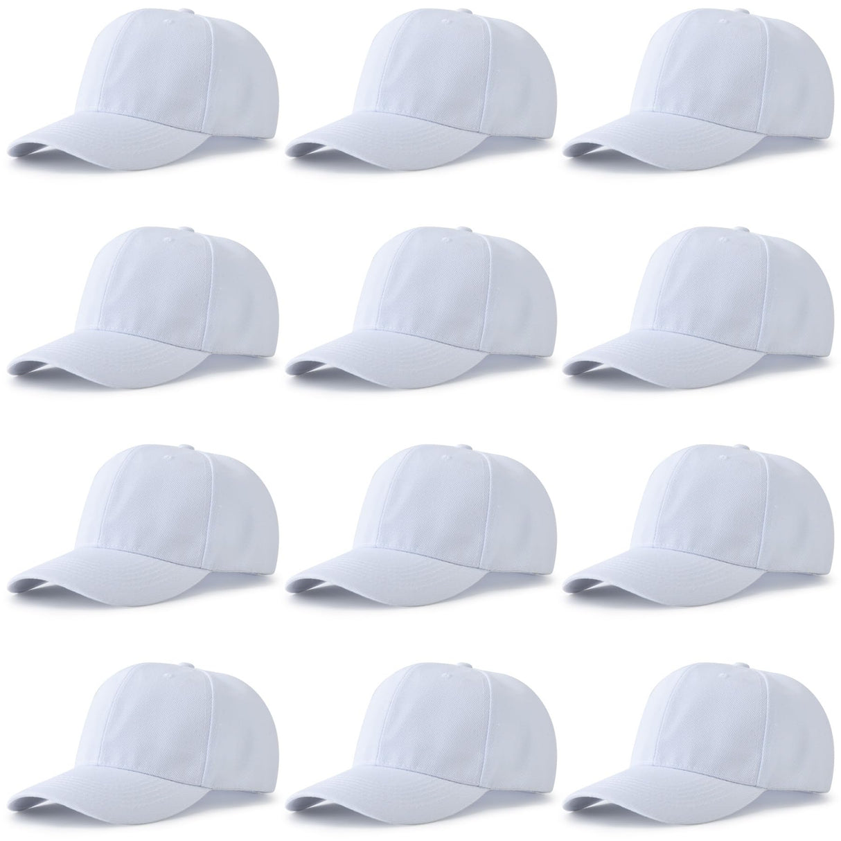 NOBONDO 12 Pack Unisex Baseball Caps - Bulk Wholesale Blank Plain Adjustable Hats for Men & Women - White NOBONDO
