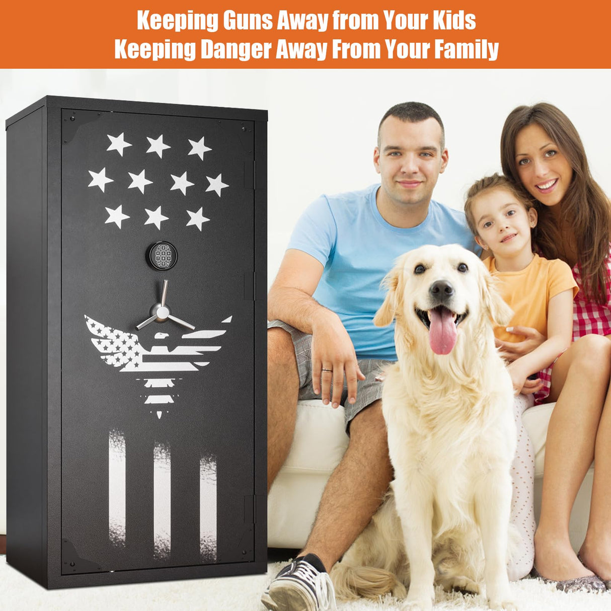 Updated Large Rifle Safe, 30-40 Gun Safe for Rifle and Shotgun/Rifle Pistol Rack/Storage Pocket/Removable Shelf/Silent Mode/External Battery/LED,180° Open Door Panel Organizer Gun Cabinet Unassembled TTSITG