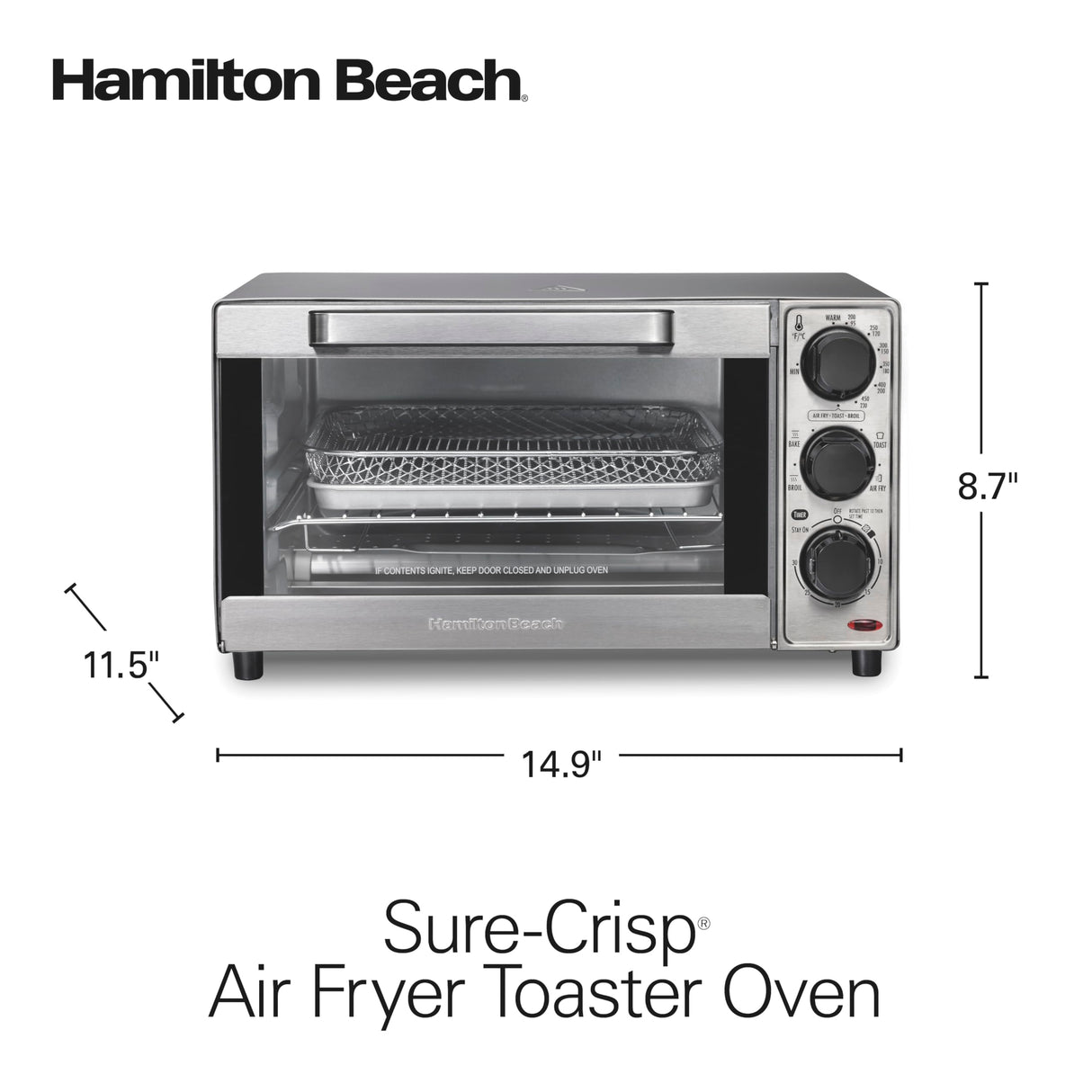 Hamilton Beach Sure-Crisp Toaster Oven Air Fryer Combo, Fits 9” Pizza, 4 Slice Capacity, Powerful Circulation, Auto Shutoff, Stainless Steel (31403) Hamilton Beach