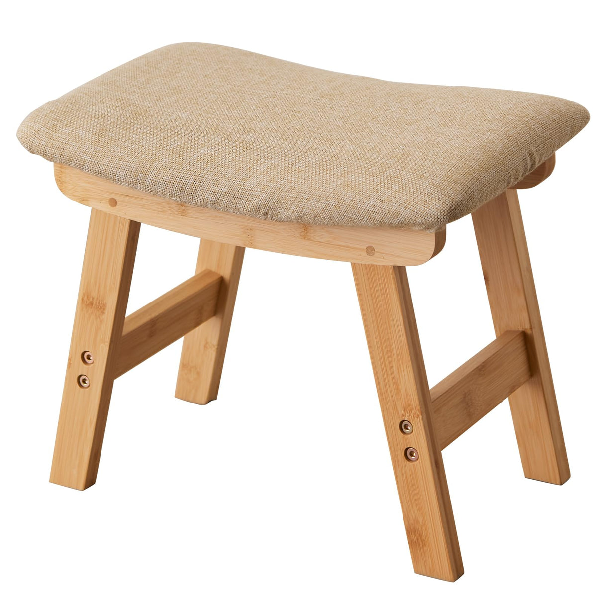 Foot Stool,Ottoman,Bamboo Small Sofa Foot Rest Under Desk,Extra Seating for Living Room, Bedroom and Kitchen (Natural Stool Legs - Beige Surface) Kitsanery