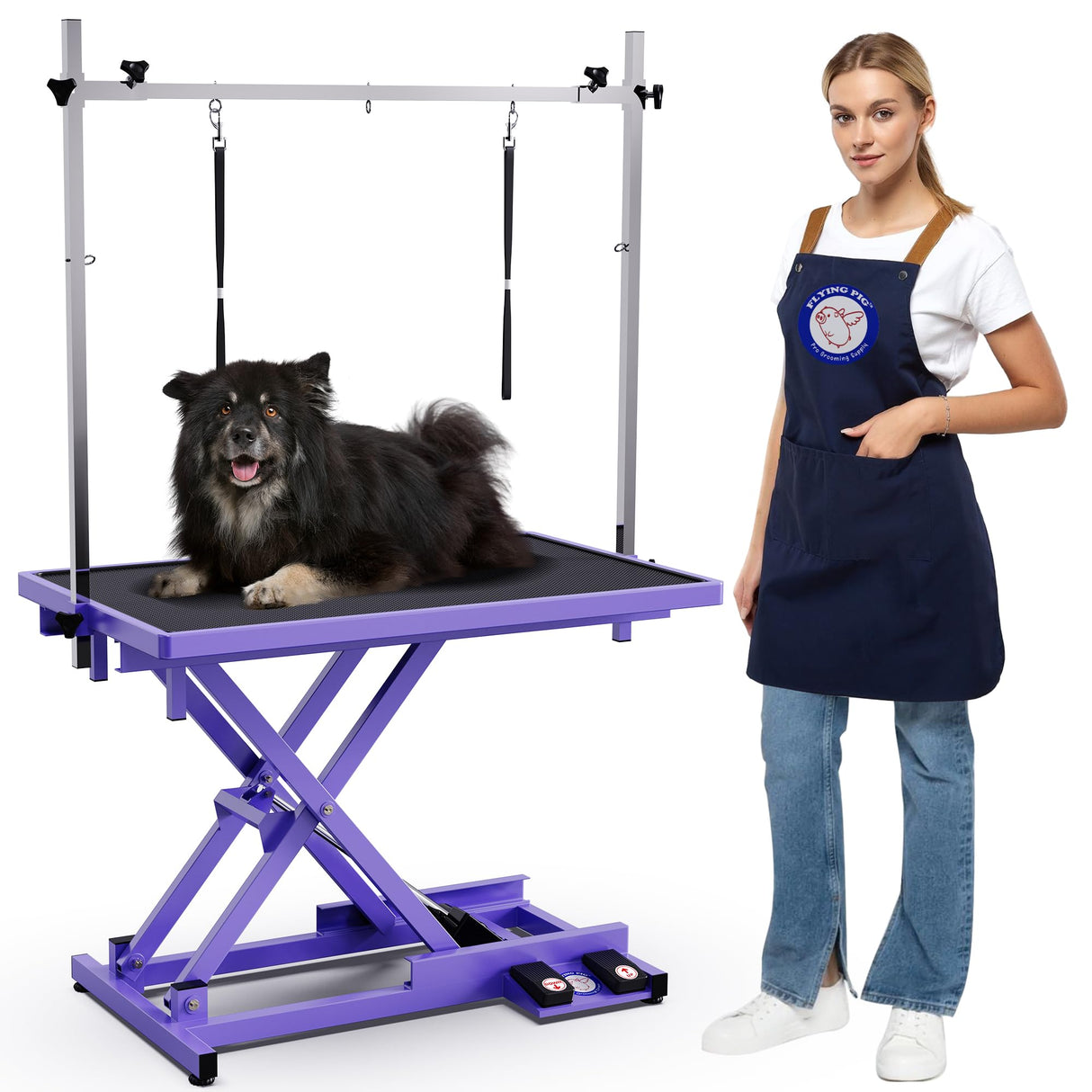 Flying Pig Ultimate Heavy Duty Grooming Table – Electric Lift, Adjustable Height, Non-Slip Surface, Professional Dog & Cat Grooming Arm, Stable & Safe Design for Home and Salon Use -Purple Flying Pig Grooming