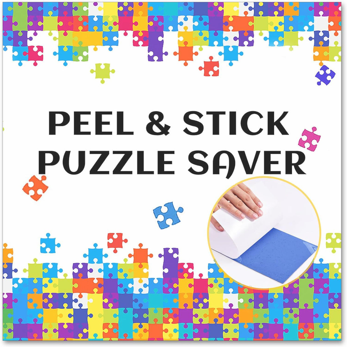 Puzzle Saver Sheets - 18 Peel & Stick, No Stress & No Mess, Clear Sticker Sheets with 6 Adhesive Hangers & 1 Scraper WISHDIAM