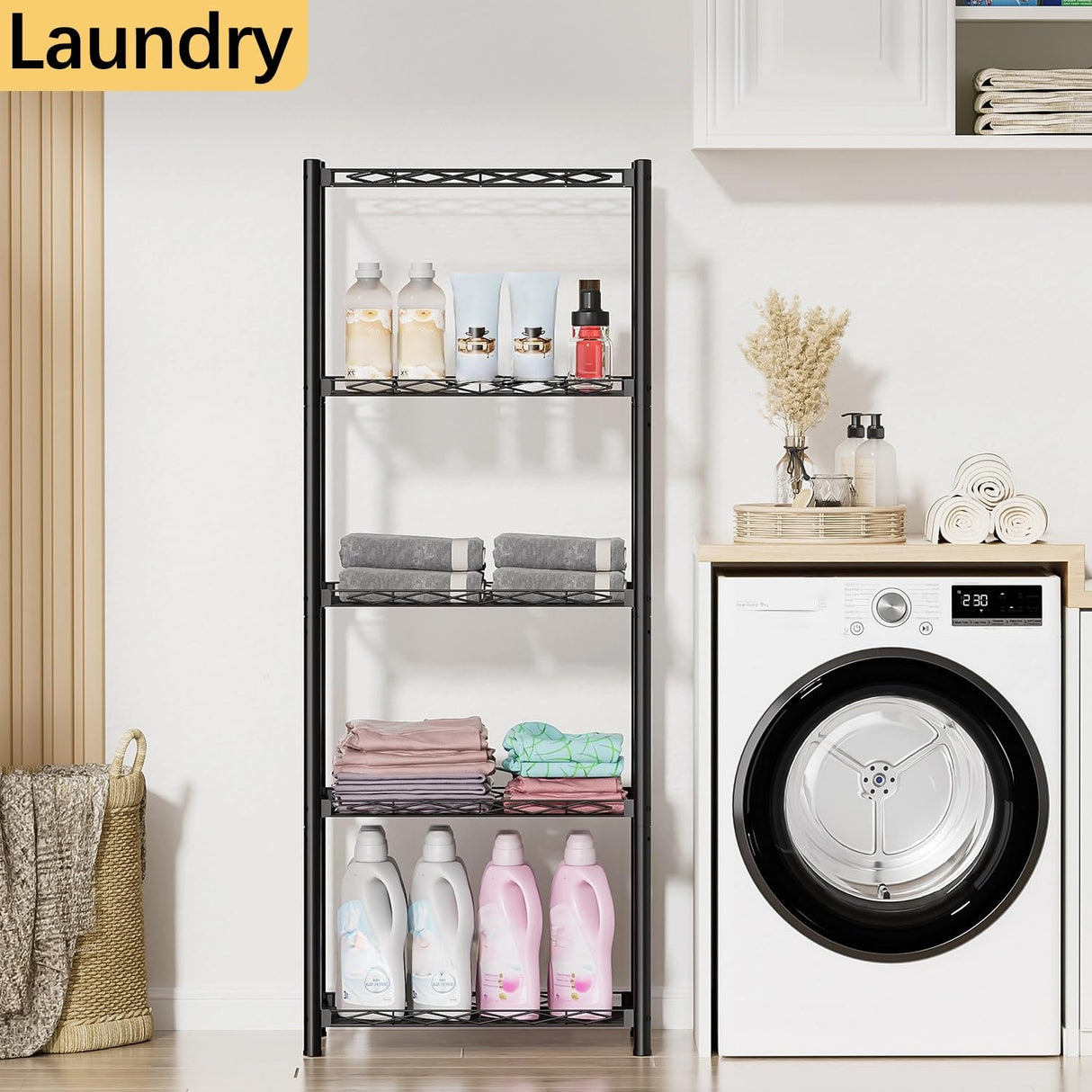 VETALLO Wire Shelving Units,5 Tier Metal Shelves,Storage Rack Small Shelf, Utility Narrow Standing Racks Unit for Kitchen,Garage, Pantry, Laundry,Bathroom,Closet Organizer (16.6" L x 11.8" W x 53" H) VETALLO