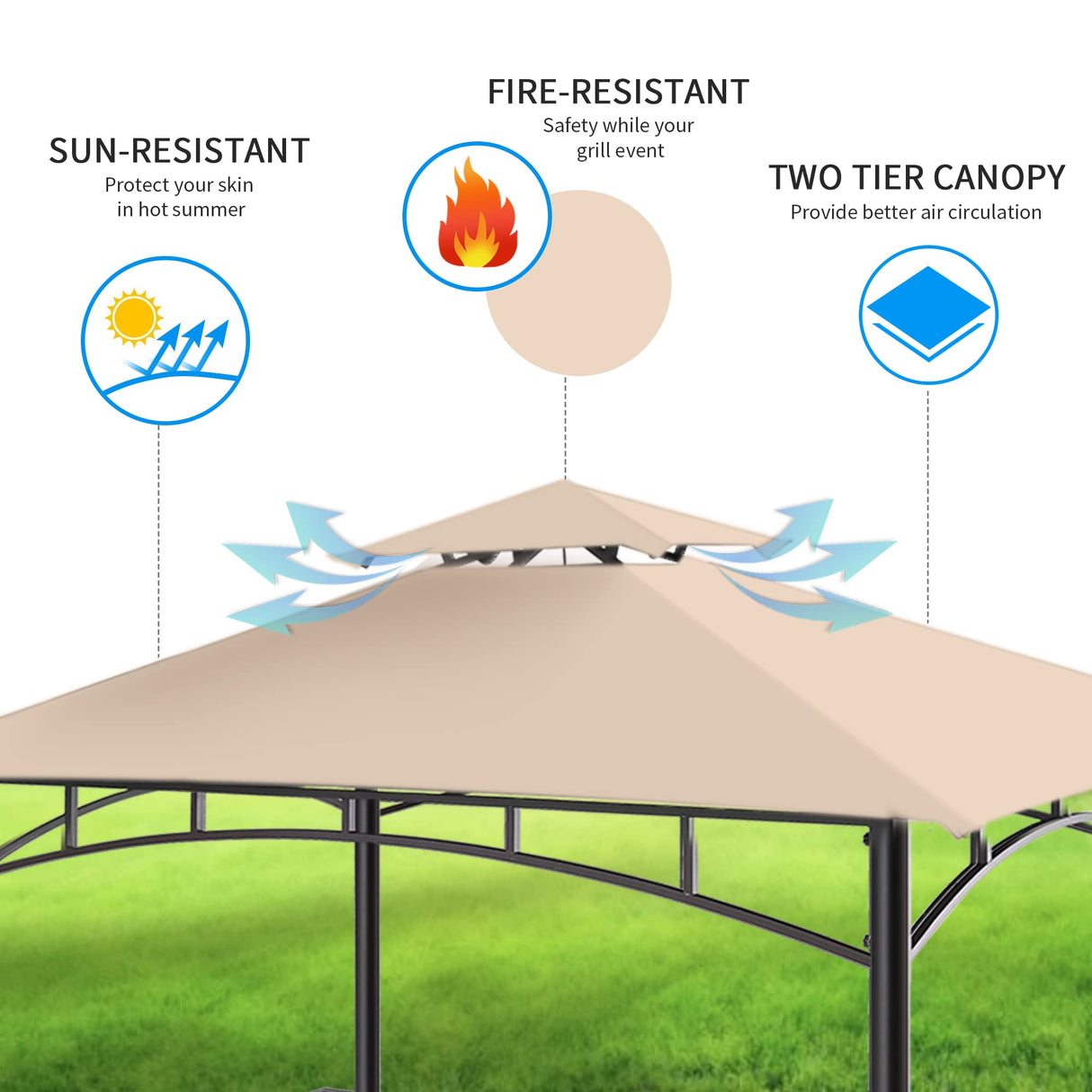 FAB BASED 5x8 Grill Gazebo Canopy for Patio, Outdoor BBQ Gazebo with Shelves, Barbeque Grill Canopy (Cream) FAB BASED