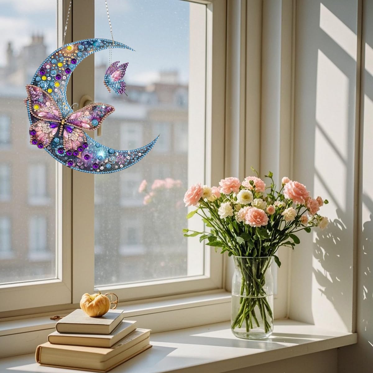DIY Hanging Diamond Art Kit Butterfly, Acrylic Diamond Painting Kits Hanging Pendant Moon, Special Shaped Crystal Gem Art Ornament Kit for Home Decor wavaiov
