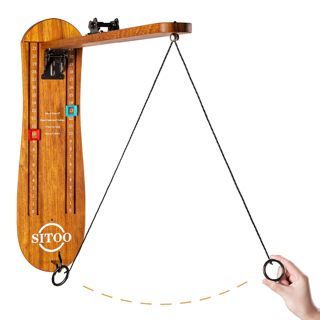 SITOO Ring Toss Game for Adults, Outdoors Games, Wall Mounted Hook and Ring Game with Foldable Arm (Wood) SITOO