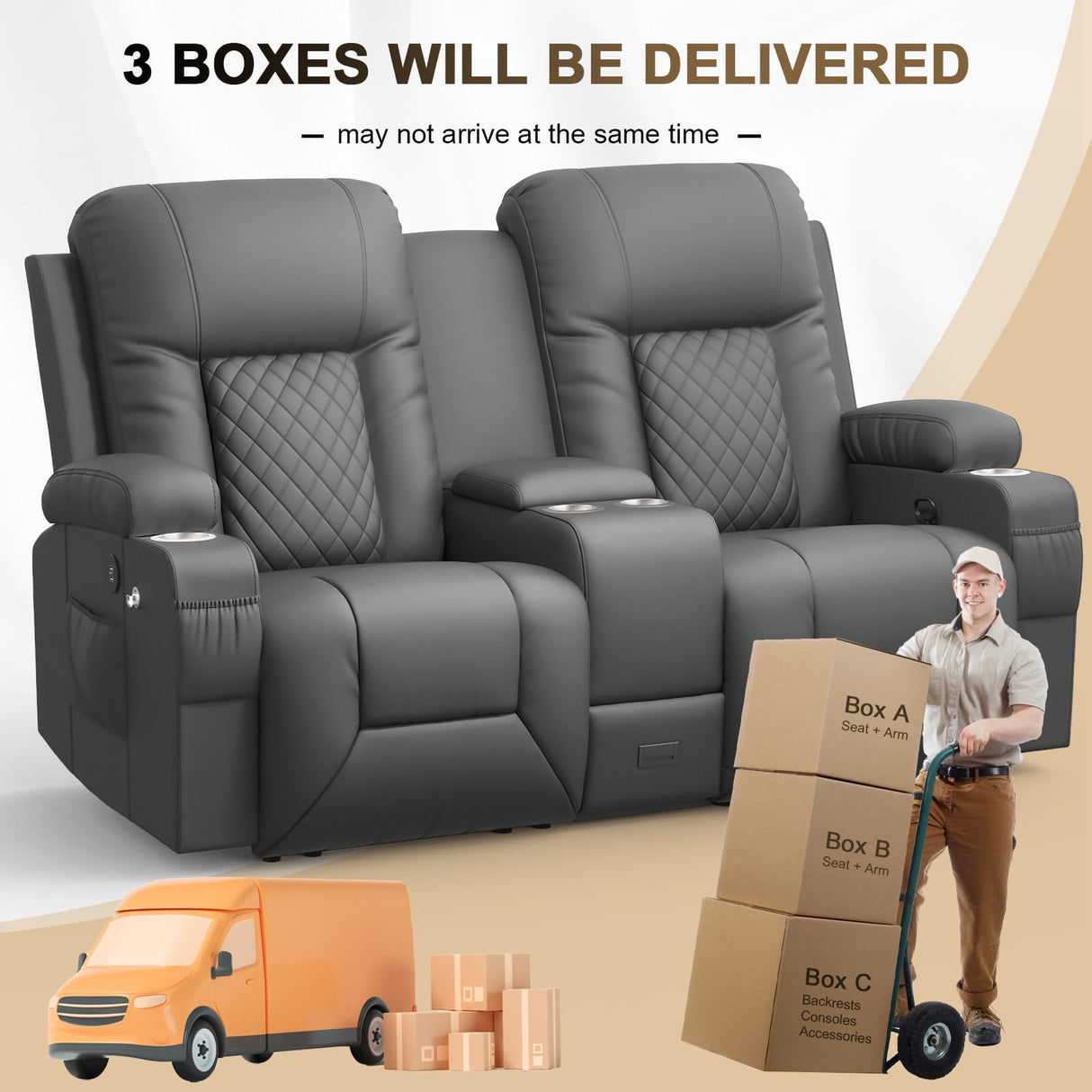 YONISEE Large Loveseat Recliner, Loveseat Recliner Sofa with Storage Console, Recliner Chair with USB Ports, 2 Cell Phone Holders, Cup Holder, Loveseat Couch for Living Room (Dark Gray) YONISEE