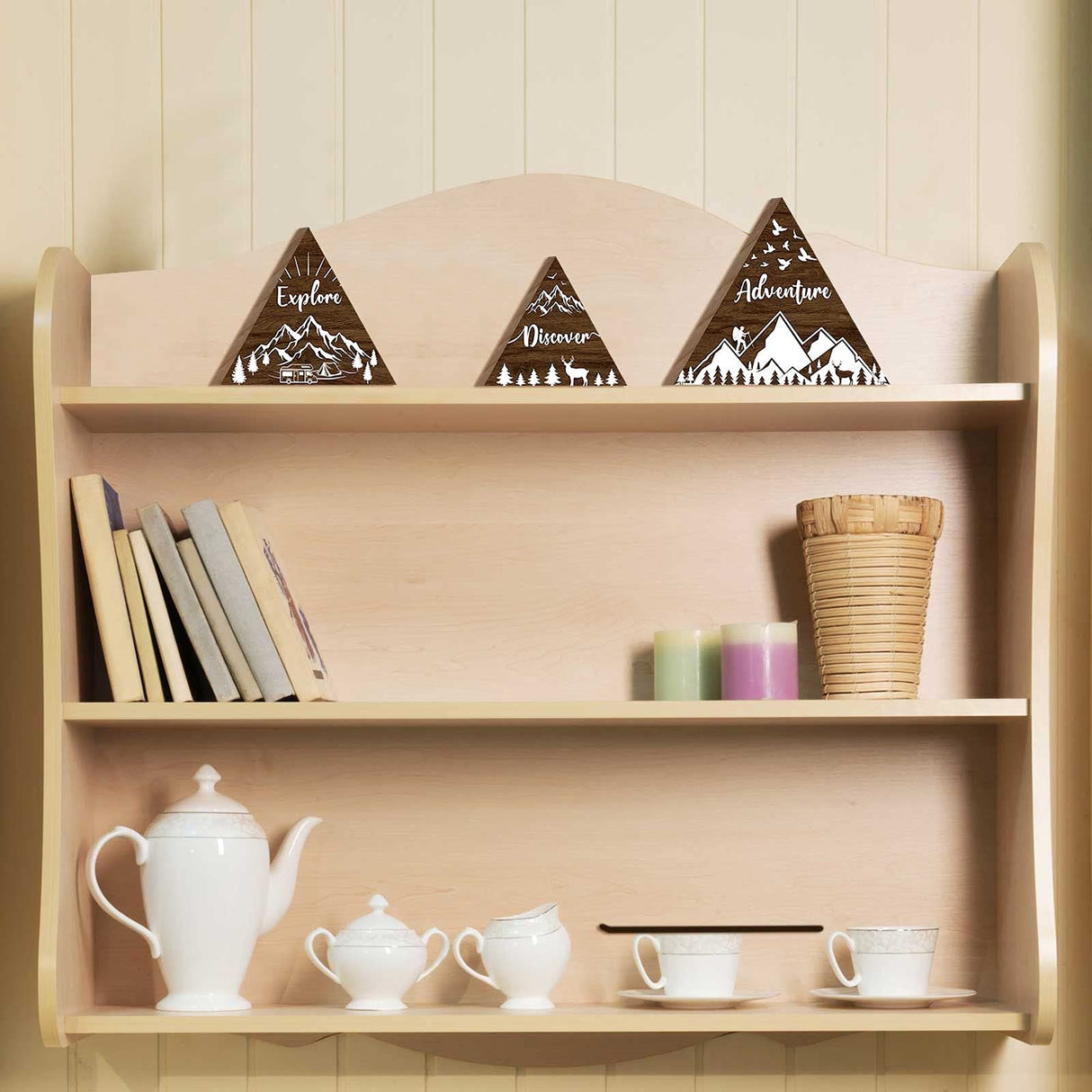 Jetec 3 Pcs Wooden Mountain Decoration Woodland Adventure Travel Adventure Mountain Table Ornament Centerpiece for Home Bedroom Bathroom Shelf Wall Rustic Farmhouse Decoration(Brown) Jetec