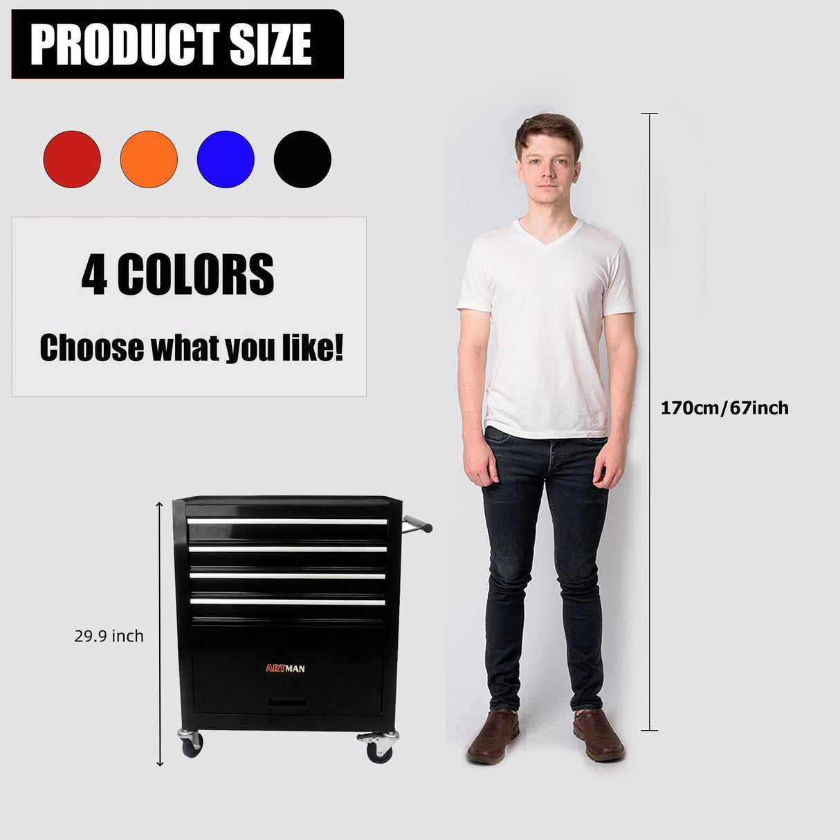 nifoti 4 Drawers Tool Cart on Wheels,Rolling Tool Box Tool Storage, Drawers Rolling Tool Box Organizer Tool Case for Garage, Warehouse, Workshop, nifoti