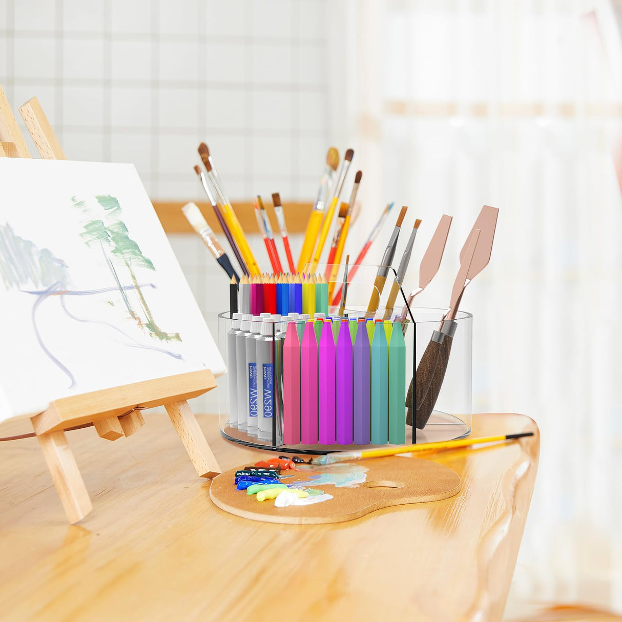 Absonic Acrylic Pen Holder Pencil Organizer, 360-Degree Rotating Pencil Holder, Crayon Organizers for Kids Marker Organizer Caddy Art Supply Kids Desk Organizers for Office Home School Absonic