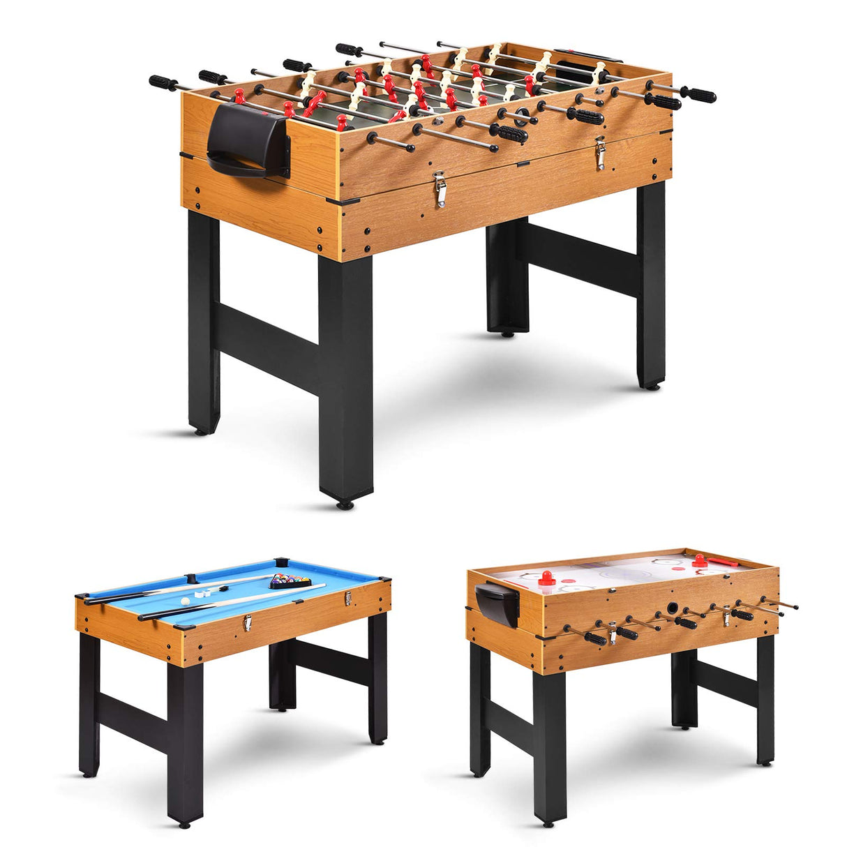 GYMAX 3 in 1 Game Table, 49 in Multi Game Table with Foosball Hockey & Billiards, Competition Sized Combo Game Table for Home, Game Room, Bar, Party, Club GYMAX