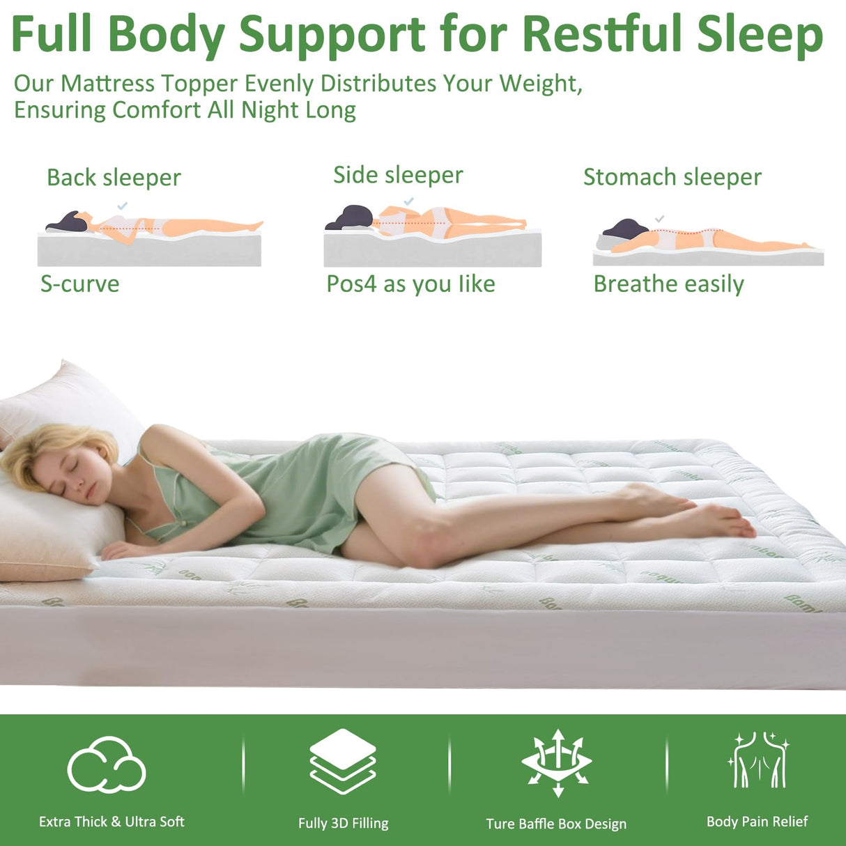 Bioeartha Cooling Mattress Topper Full – Extra Soft Pillow Top Mattress Pad, Breathable Viscose Made from Bamboo Mattress Protector for Back Pain Relief, Deep Pocket Cover Fits 8–21 Inch Bioeartha