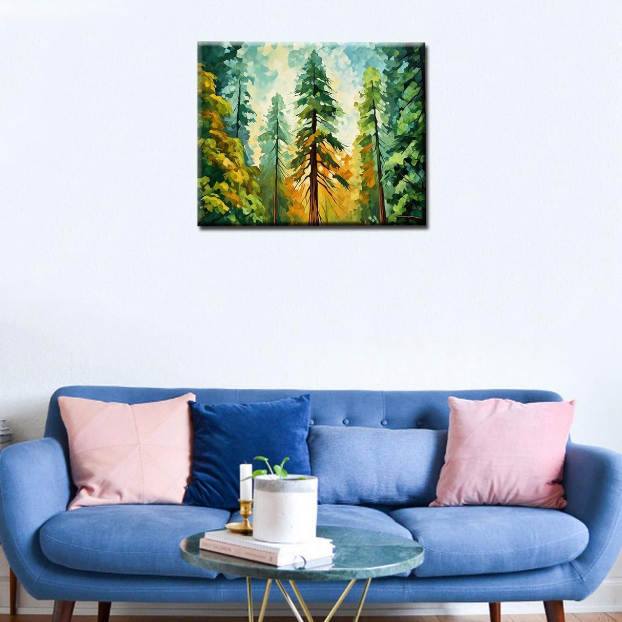 Tucocoo Forest Redwoods Paint by Numbers Kits 16x20 inch Canvas DIY Oil Painting for Adults with Brushes and Acrylic Pigment, Light Green Style Landscape Trees Pictures for Home Decor (Without Frame) Tucocoo