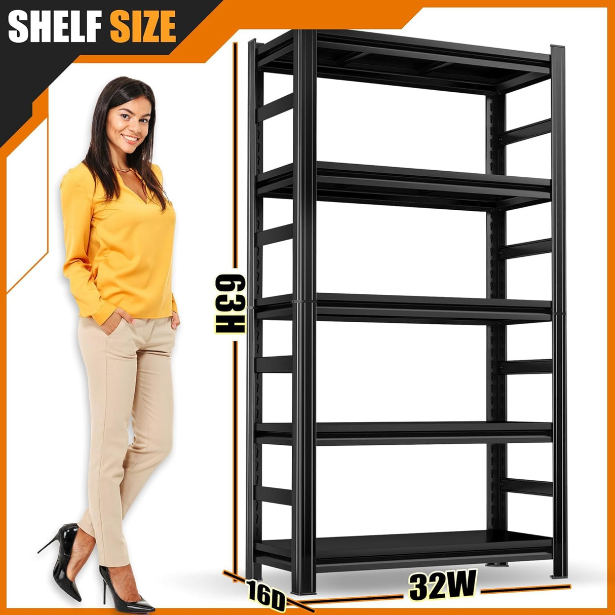 63" H Metal Garage Shelving Heavy Duty 1500LBS Adjustable Storage Shelves Unit 5 Tier garage storage shelves Utility Storage Rack Shelf for Basement, Commercial, Warehouse, Industrial, Black PRESTELION