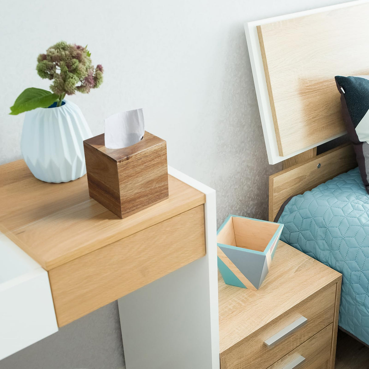 ALELION Tissue Box Cover Square - Acacia Wood Tissue Box Holder for Tabletop Night Stands Bathroom Office - Decorative Facial Cube Tissue Box Cover for Modern Farmhouse Decor ALELION