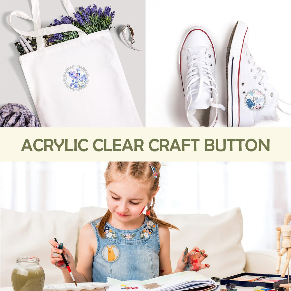 24 Pcs Acrylic Design Button Badge 2.3 Inch,Clear Design Craft Buttons Pins Making Kit Sublimation Buttons for DIY Craft Party Picture Make Your Own Buttons (Clear) NEETUE