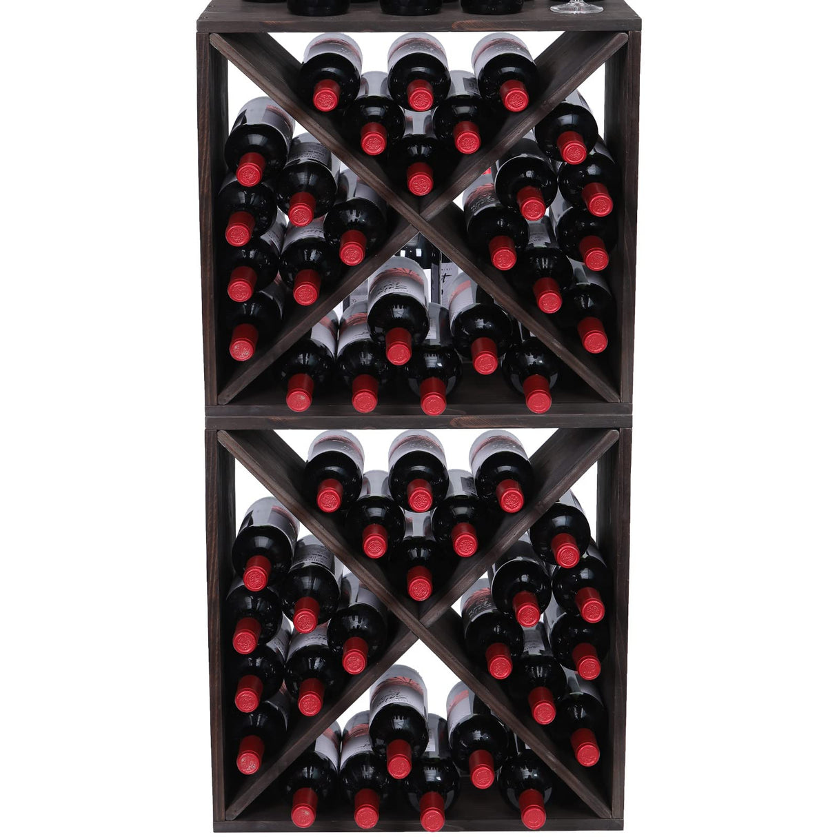 FDHUIJIA Wine Racks countertop Solid Wood Stackable Storage Rustic Retro Cube 48-Bottle Wooden Wine Rack Wine Cabinet(48BottleBlack) FDHUIJIA