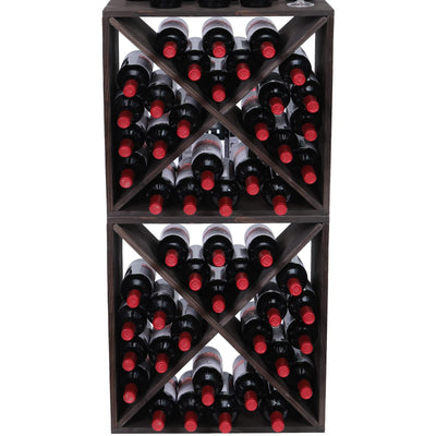 FDHUIJIA Wine Racks countertop Solid Wood Stackable Storage Rustic Retro Cube 48-Bottle Wooden Wine Rack Wine Cabinet(48BottleBlack)