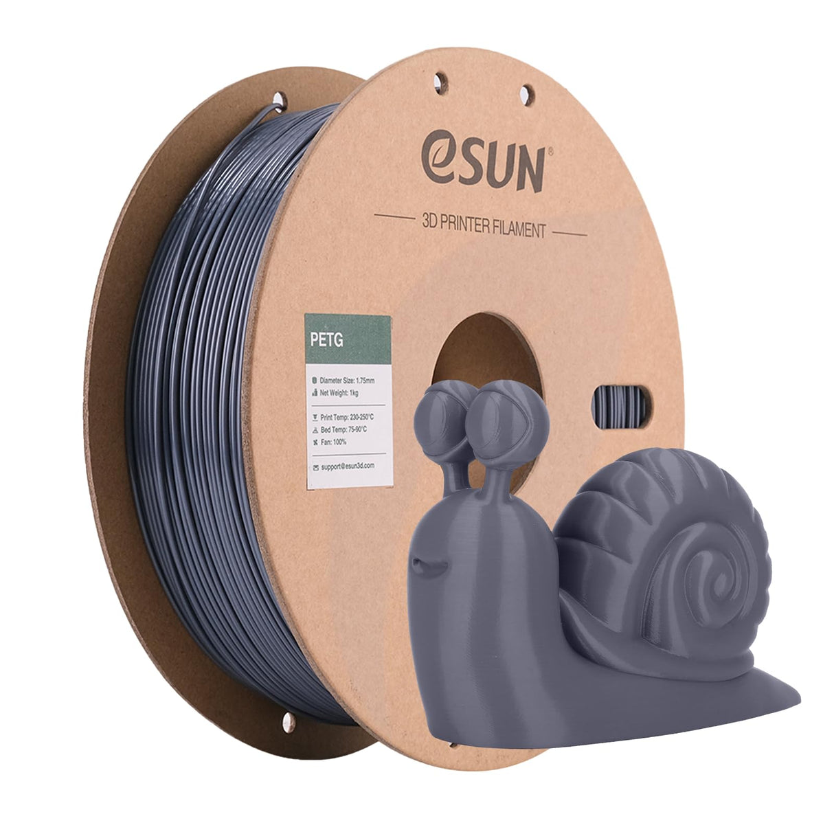 eSUN PETG Filament 1.75mm, 3D Printing Filament 1kg Spool(2.2lbs), 3D Filament 1.75mm Dimensional Accuracy +/- 0.03mm,Fit Most FDM Printers(Solid Grey) eSUN