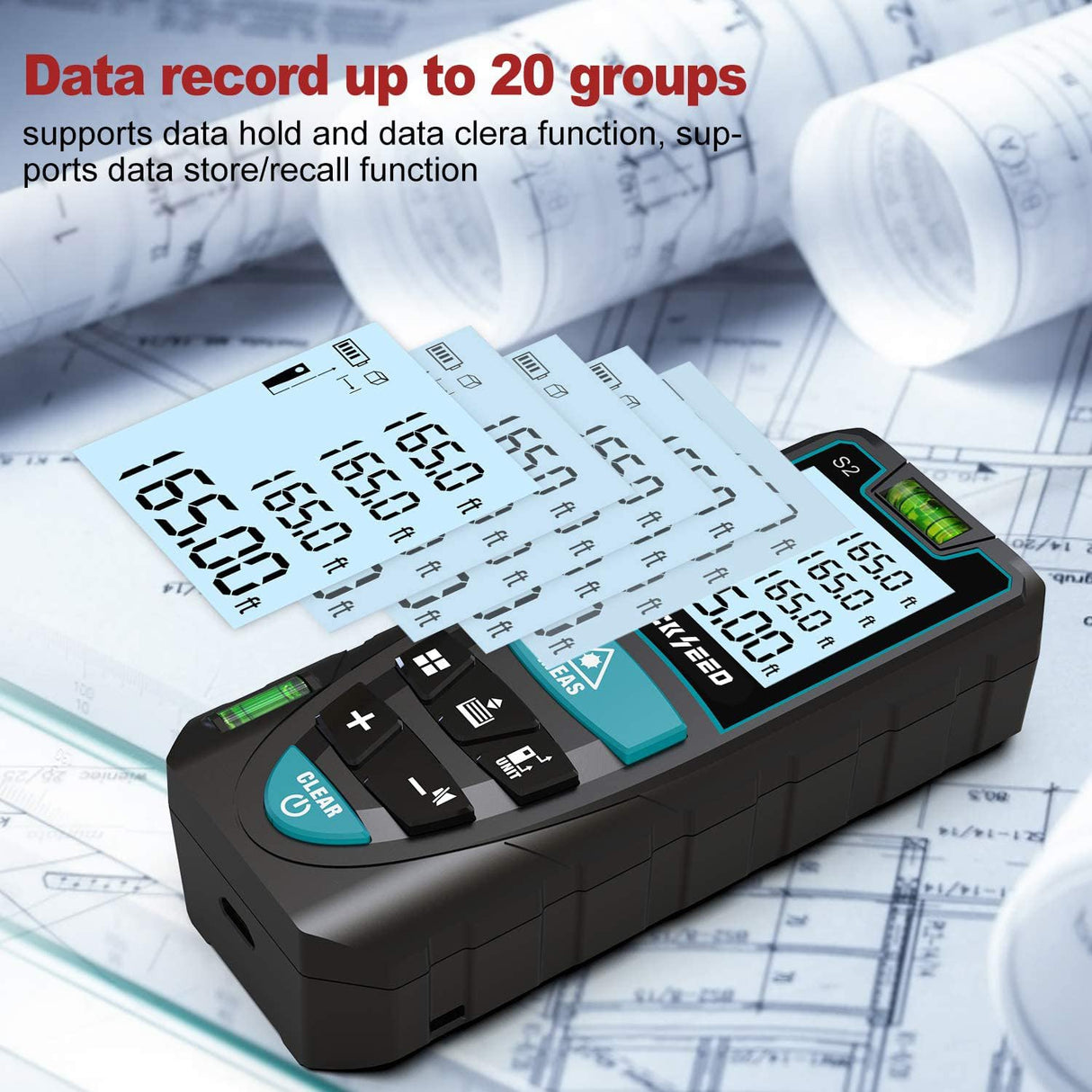 Laser Measure, RockSeed 165 Feet Digital Laser Distance Meter with 2 Bubble Levels,M/in/Ft Unit Switching Backlit LCD and Pythagorean Mode, Measure Distance, Area and Volume (165 Feet) RockSeed