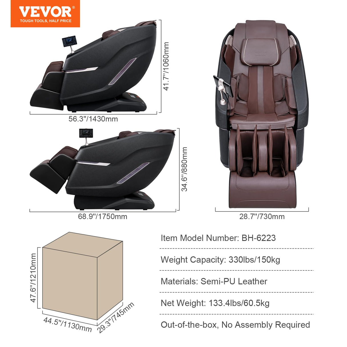 VEVOR Full Body Massage Chair, SL-Track Zero Gravity Massage Recliner, 3D Shiatsu, Body Scan, Heating, Bluetooth Speaker, Airbags for Living Room, Home VEVOR