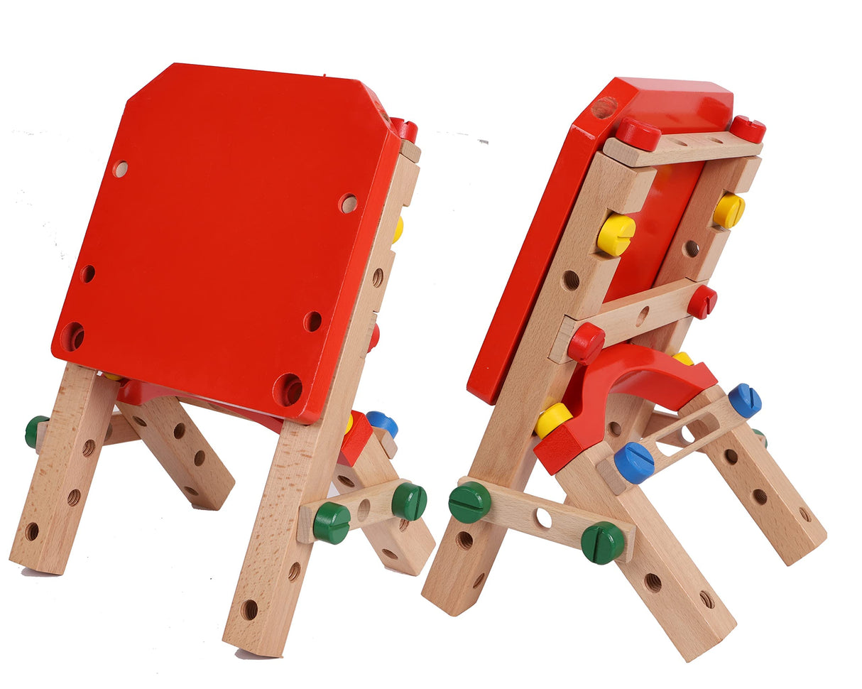 Wooden Nuts and Bolts Set - Construction Work Bench Chair - Wooden Construction Kits for Kids - Wooden Toys for 4 Years Old -Compatible with TOWO Nuts Bolts Set Toys of Wood Oxford