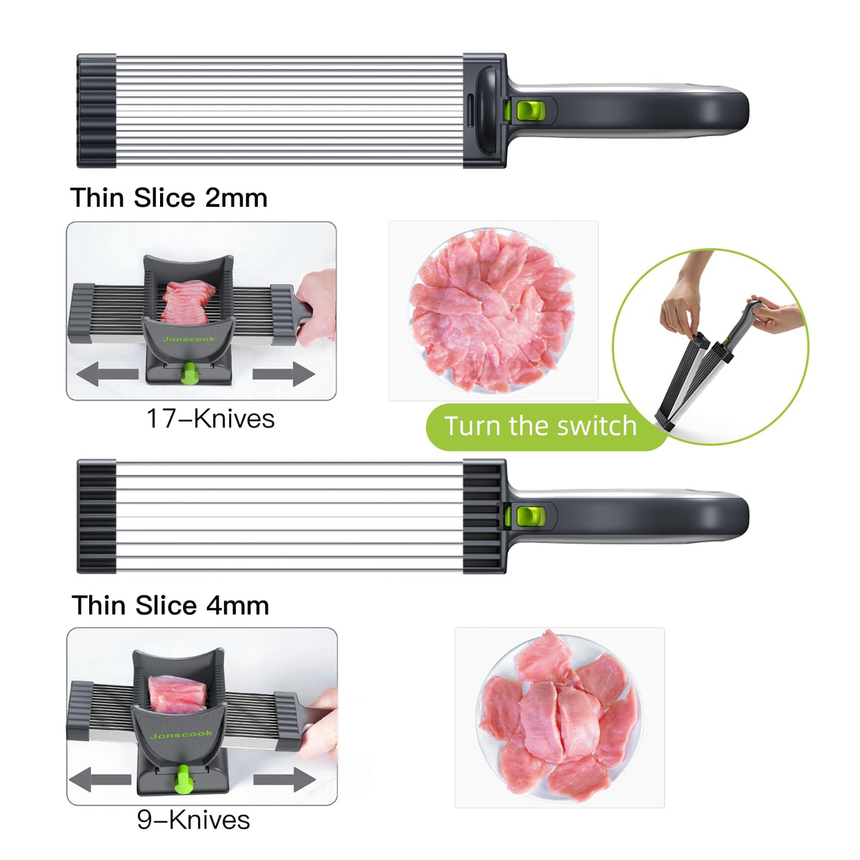 Jonscook Fresh Meat Slicer, Manual Fresh Meat Cutter Food Slicer, Fresh Meat Slicing Shredding, Meat Cleavers -Gray Jonscook