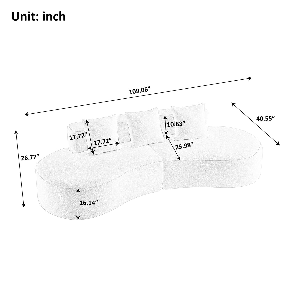 RAVADOEN 109" Curved Couch, Raindrop Velvet Fabric Modern 5 Seater Curved Shaped Sectional Sofa for Living Room, Bedroom, Office, No Assembly RAVADOEN