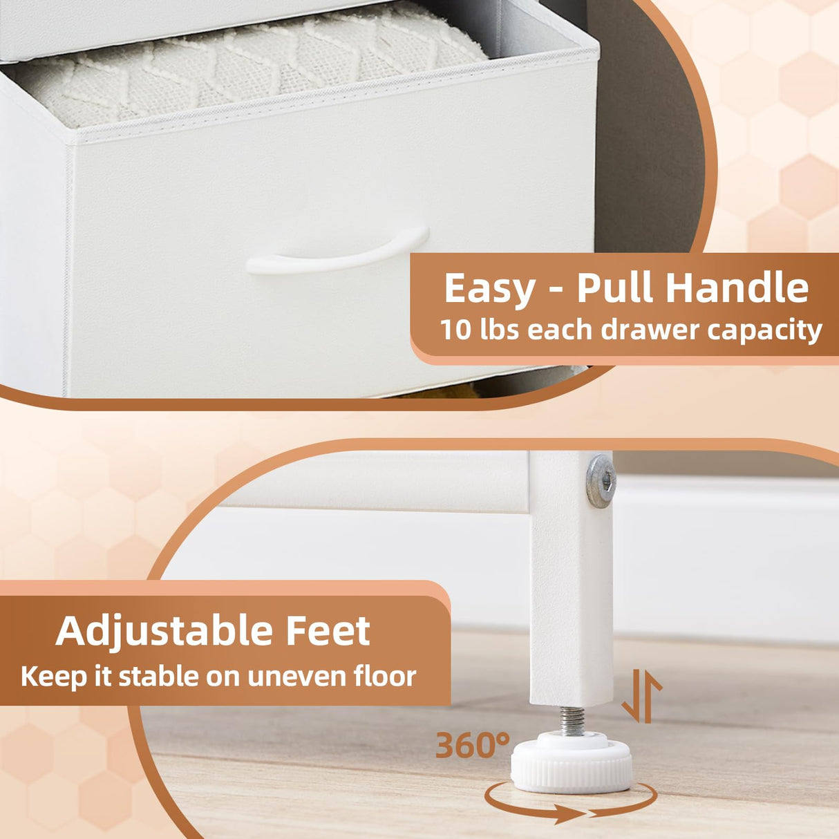 Somdot White Nightstand with Charging Station and LED Light for Bedroom, Tall 3 Drawers Dresser with Fabric Bins for Bedside Kids Dorm Room Closet Laundry Entryway, White Leather Somdot