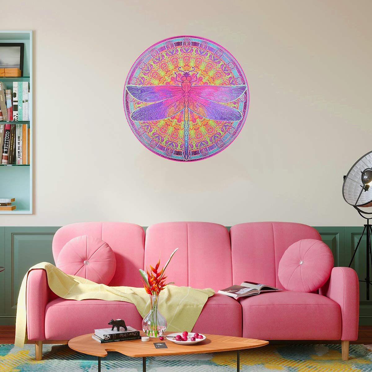 Bgraamiens Puzzle-Zentangle Dragonfly-1000 Pieces Vivid Dragonfly Round Mandala Puzzle Color Challenge Jigsaw Puzzles Bgraamiens