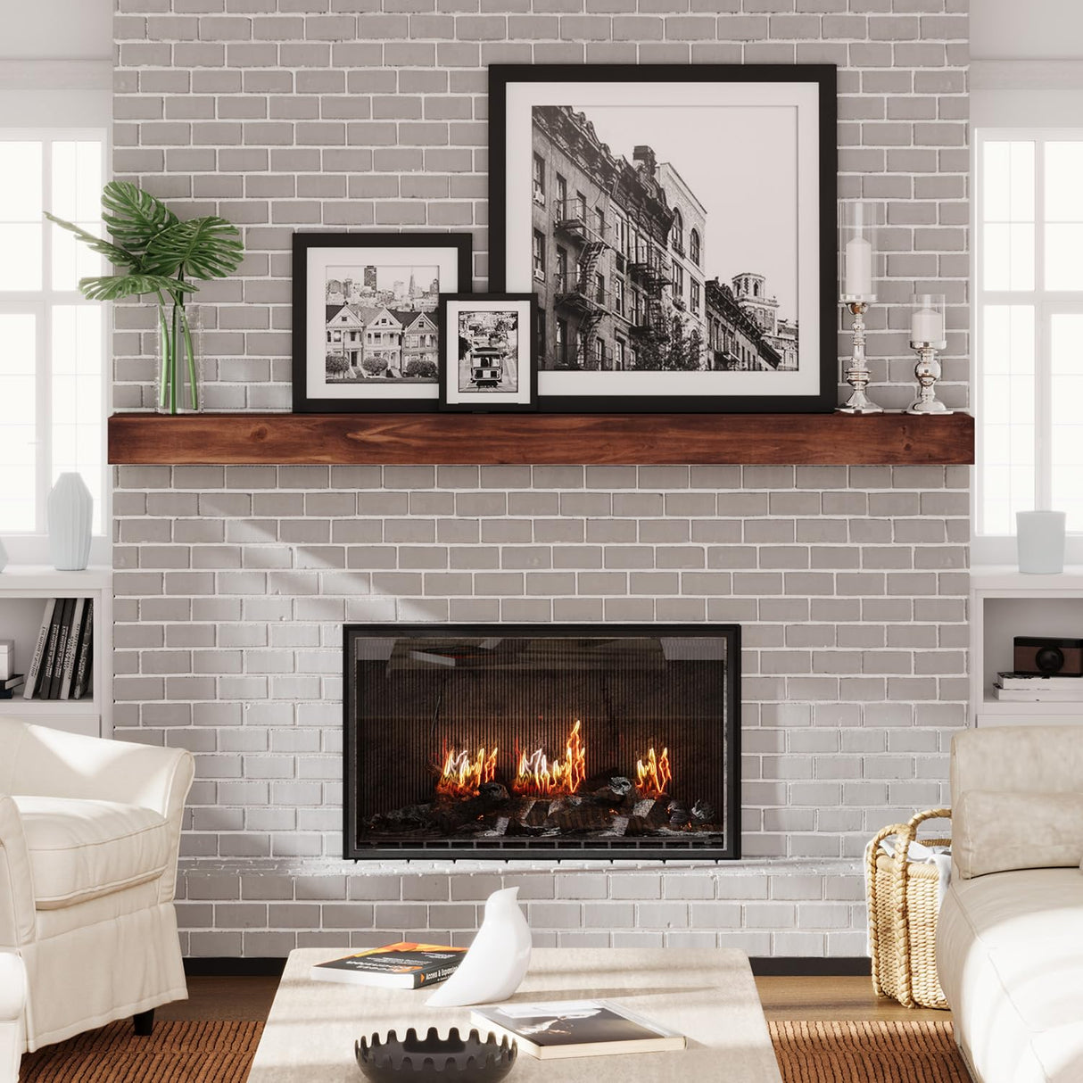 Weyderk Fireplace Mantel, 72 in Handcrafted Mantel Shelf for Over Fireplace, Wood Mantel with Invisible Heavy Duty Metal Bracket, Wood Floating Shelves, Brown Weyderk