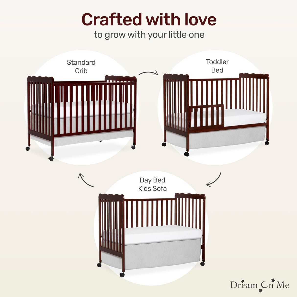 Dream On Me Carson Classic 3-In-1 Convertible Crib In Espresso, Made Of Sustainable Pinewood, Non-Toxic Finish, Comes With Locking Wheels, Wooden Nursery Furniture Dream On Me