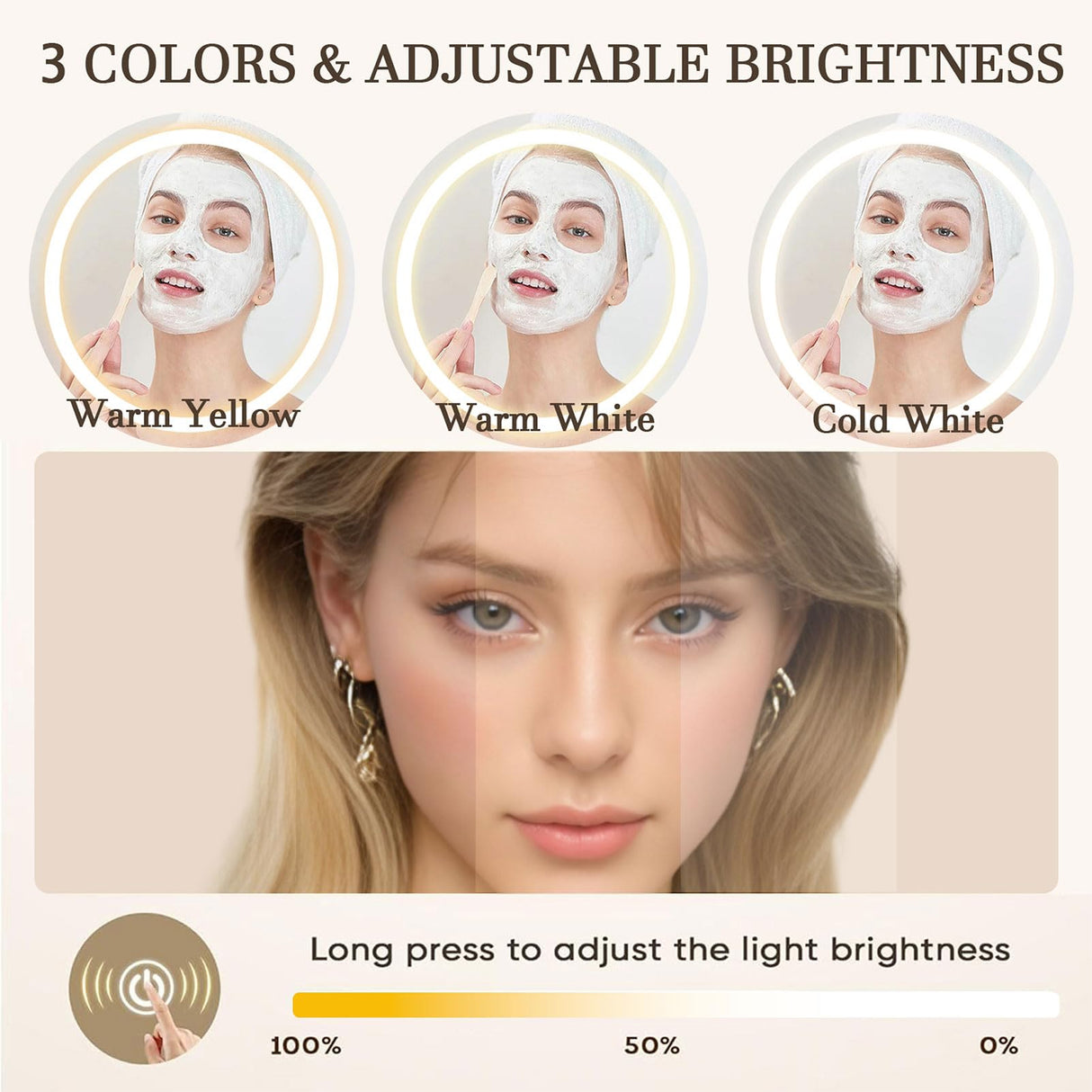 Solid Wood Makeup Vanity Desk with 3 Adjustable Lighted Mirror and Power Outlet, Dressing Table Set with Storage Drawer and 4 Wooden Shelves, Small Vanity for Dressing Room, Powder Room (Brown) QEWYHGRY