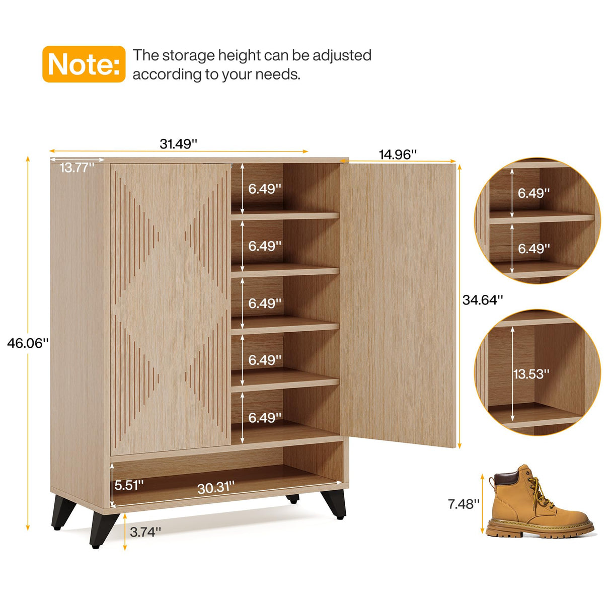 Tribesigns Shoe Cabinet with Doors, 6-Tier Entryway Shoe Storage Cabinet with Adjustable Shelves, Modern Wooden Shoe Organizer Cabinet for Living Room, Bedroom, Natural Tribesigns