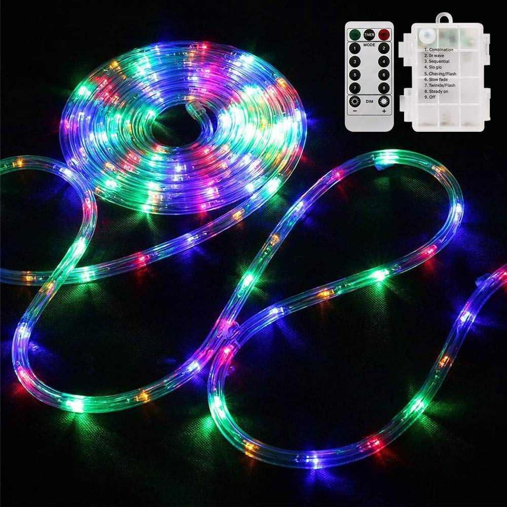 Bebrant LED Rope Lights Battery Operated String Lights-40Ft 120 LEDs 8 Modes Outdoor Waterproof Fairy Lights Dimmable/Timer with Remote for Camping Party Garden Holiday Decoration Bebrant