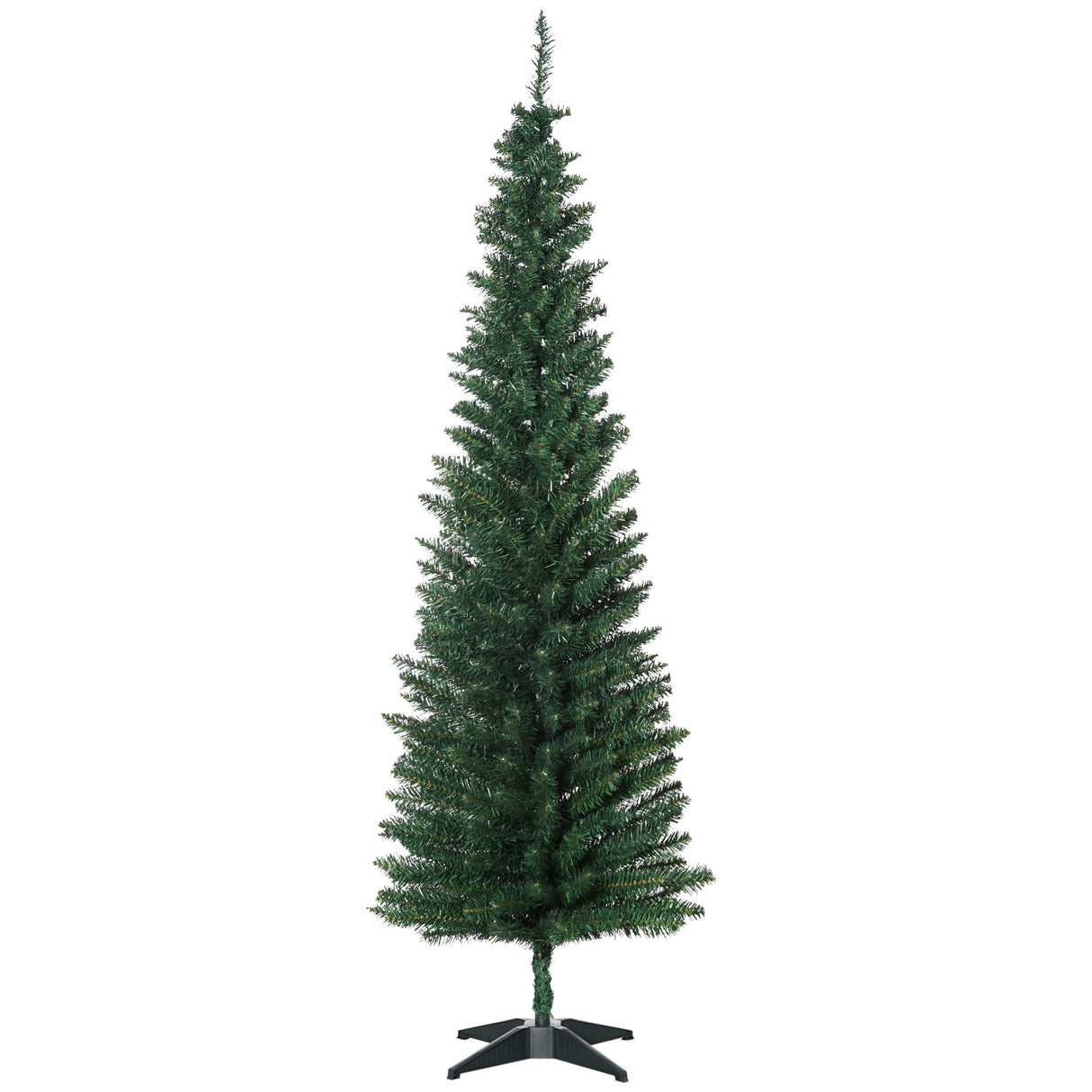 HOMCOM 6' Artificial Pencil Christmas Tree, Slim Xmas Tree with 390 Realistic Branch Tips and Plastic Stand, Green HOMCOM