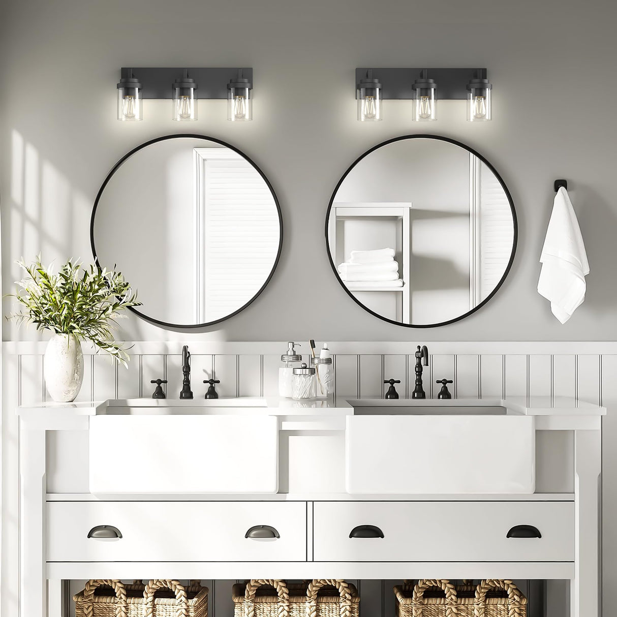 Espird Bathroom Vanity Light, 3 Light Matte Black Vanity Lights with Clear Glass Shade, 22in Modern Wall Sconces, Bathroom Lighting Fixtures Over Mirror for Living Room Espird