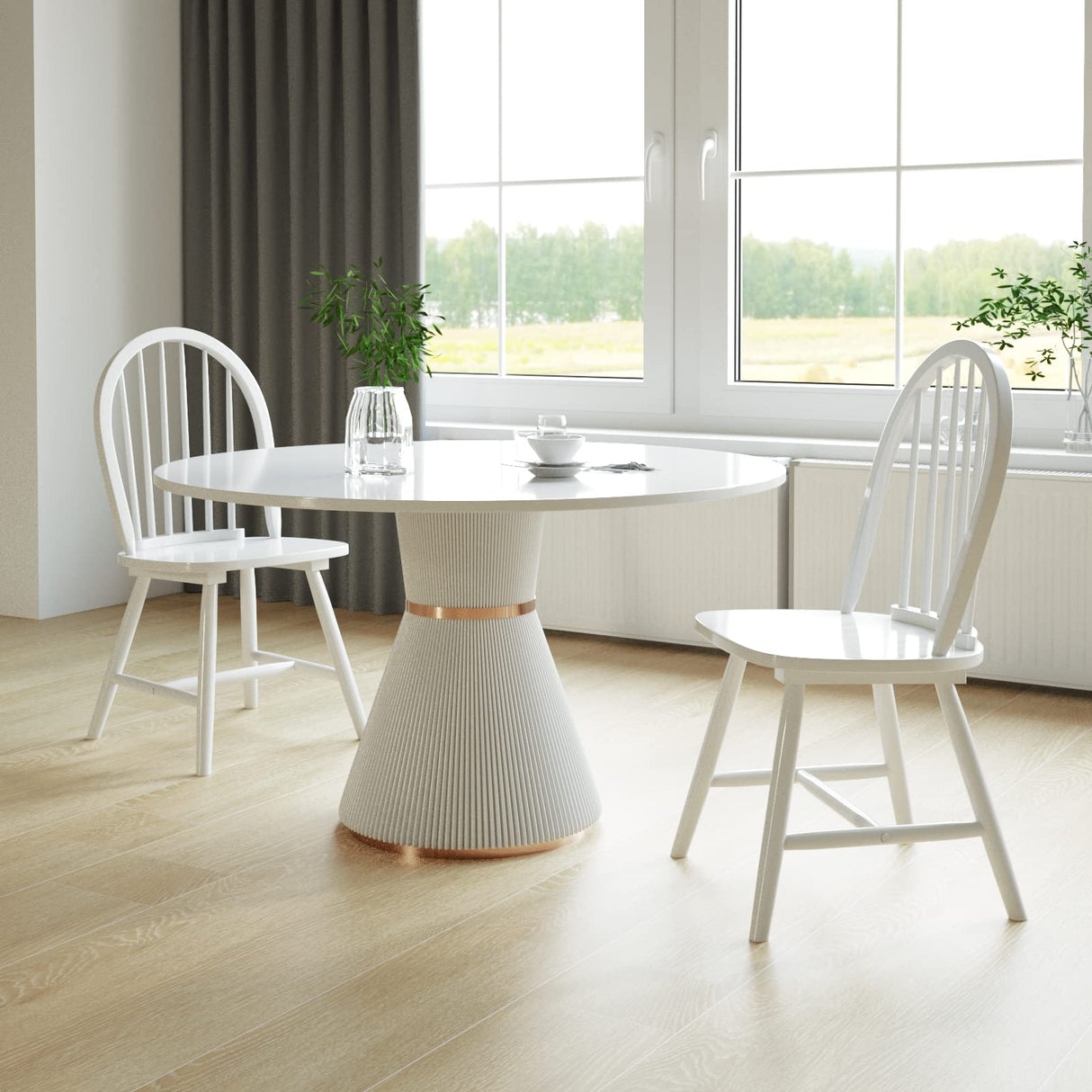 Giantex Wood Dining Chairs Set of 2, Windsor Chairs with Solid Wood Legs, High Spindle Back, H-Shaped Crossbars, Vintage Country Farmhouse Style Wooden Side Chairs, White Giantex