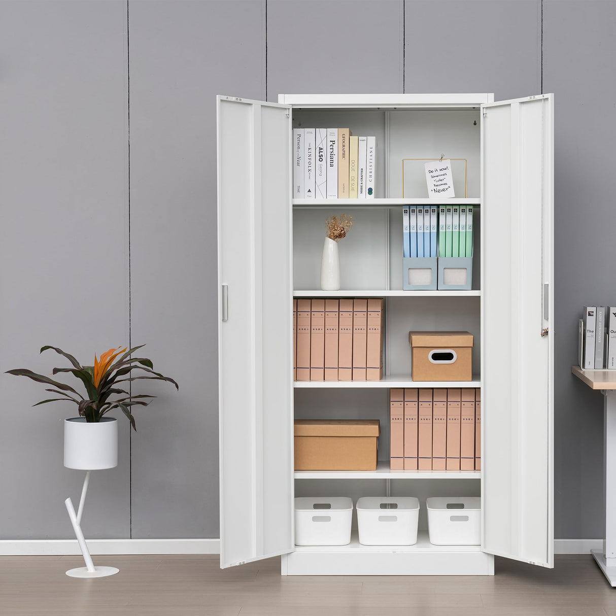 CMY Metal Storage Cabinet with Locking Doors and Adjustable Shelves, 72”H Steel Storage Cabinets for Garage, Home Office, Pantry (White) CMY