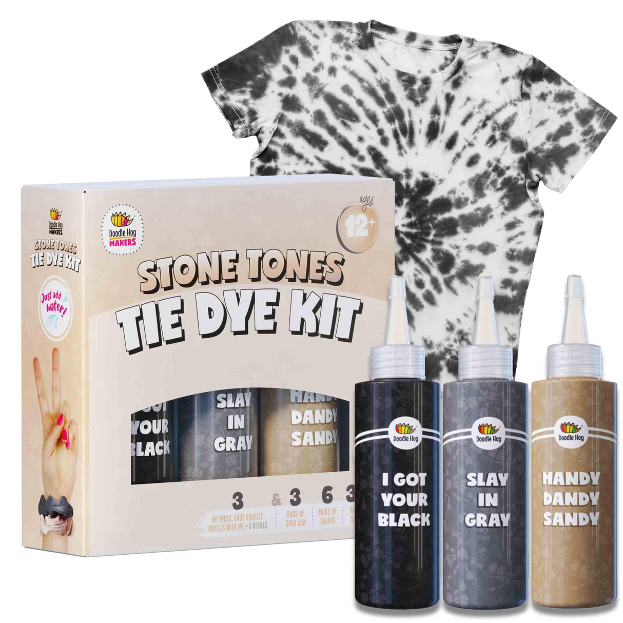 DOODLE HOG Black Tie Dye Kit, DIY Tie Dye Kit for Kids, Clothing Dye Supplies, Tie Dye Kits for Adults, 9 Full Bottles DOODLE HOG