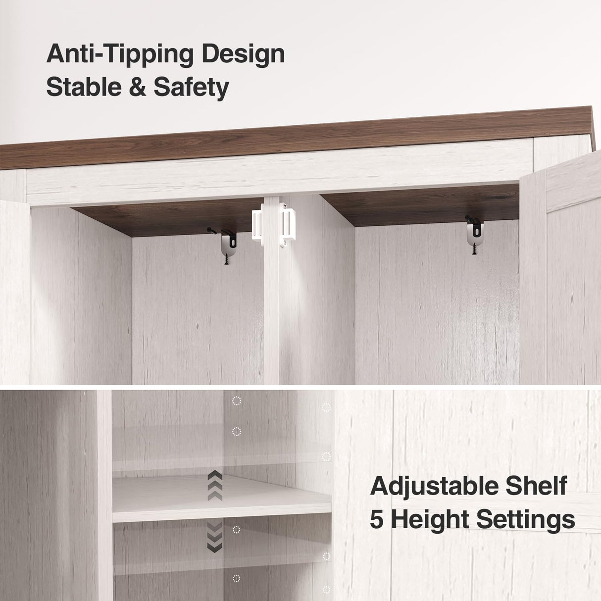 Befrases 47" Kitchen Pantry Cabinet, Farmhouse Storage Cabinet with Barn Doors and Adjustable Shelves, Freestanding Kitchen Hutch,Wood Cupboard for Living Room, Bathroom, Hallway, White Befrases