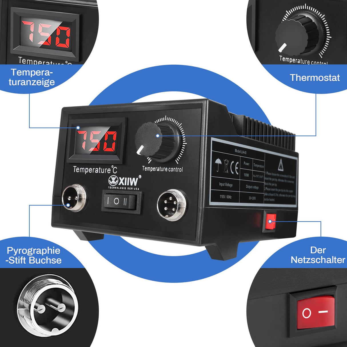 2 IN 1 Wood Burning Kit 100W with 2 Wood Burning Pens, 165 Pcs Pyrography Wood Burning Kit with 113 Solid Points and 33 Wire Nibs, Temperature Adjustment 300~750°C, Wood Burner for wood and leather XIIW