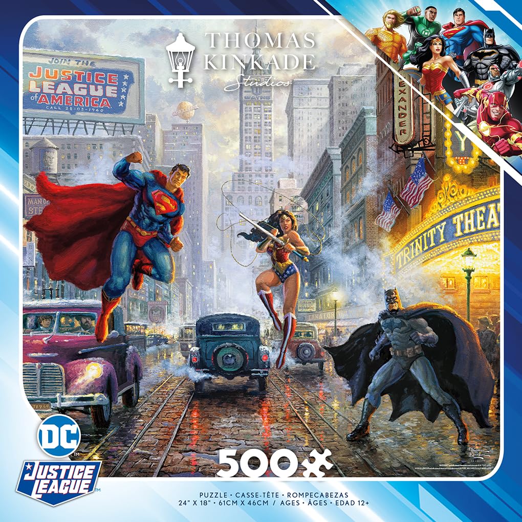 Ceaco - Thomas Kinkade - DC Comics - Justice League - Batman, Superman, and Wonder Woman: The Trinity - 500 Piece Jigsaw Puzzle Ceaco