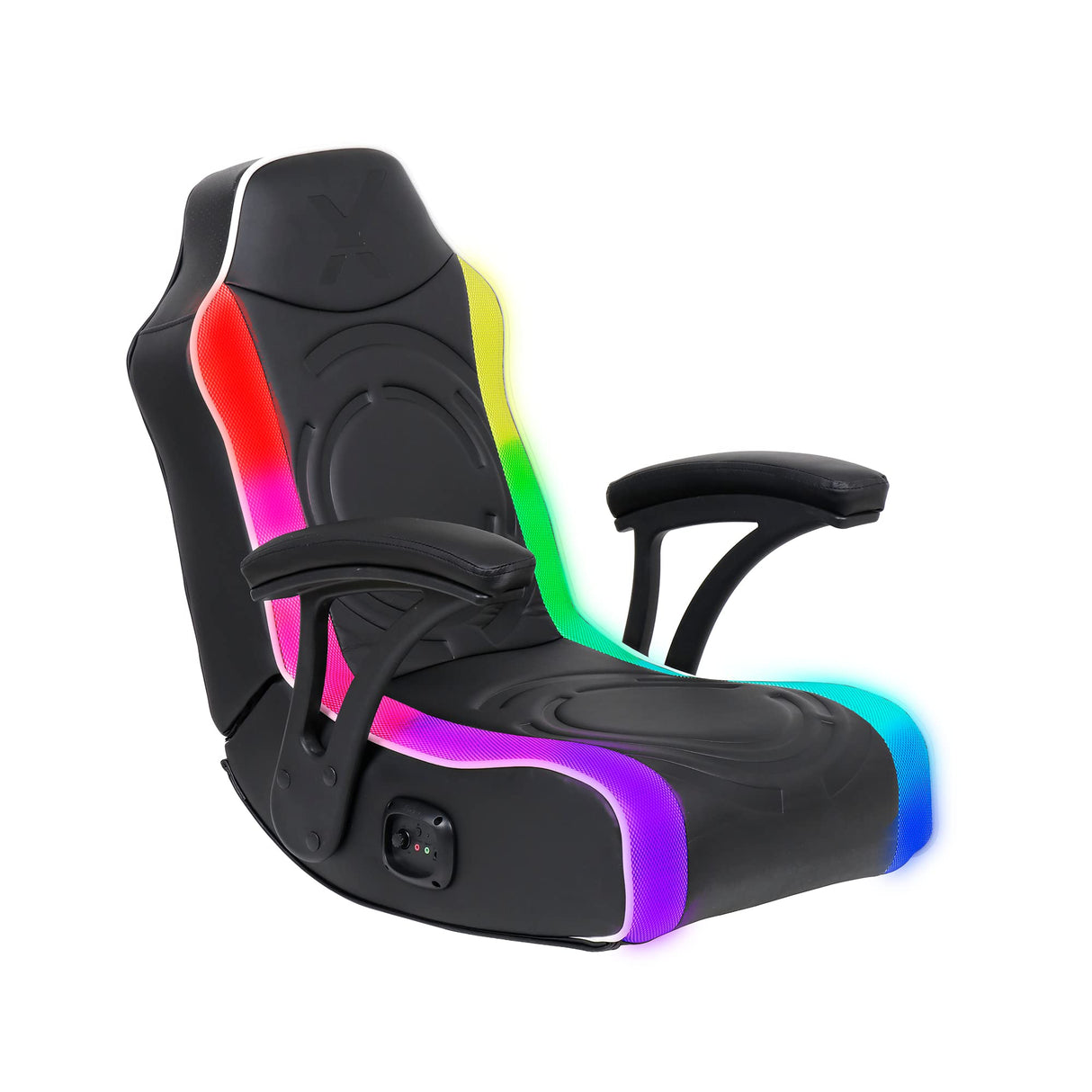 X Rocker Emerald RGB LED Youth Floor Rocking Video Gaming Chair with Headrest Speakers, Armrests, Foldable, Vegan Leather, 200 lbs Max, Amazon Exclusive, Black X Rocker