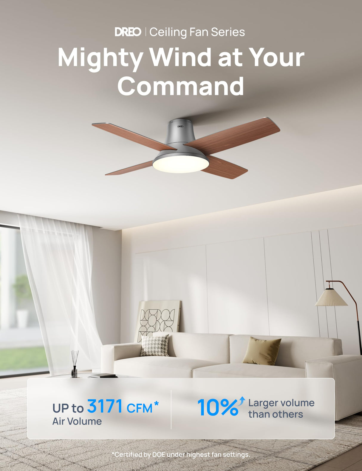 Dreo Ceiling Fans with Lights, 12 Speeds & 3 Fan Modes, Quiet DC Motor, Low Profile Easy to Install, Flush Mount Smart Ceiling Fan with Dimmable LED, 12H Timer for Bedroom, Remote, Silver, 44'' Dreo